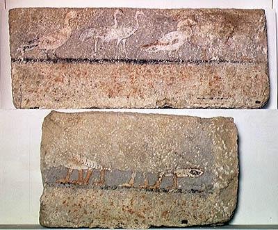 Väggmålning föreställande fåglar, Gamla kungariket (målad kalcit) av Egyptian 5th Dynasty