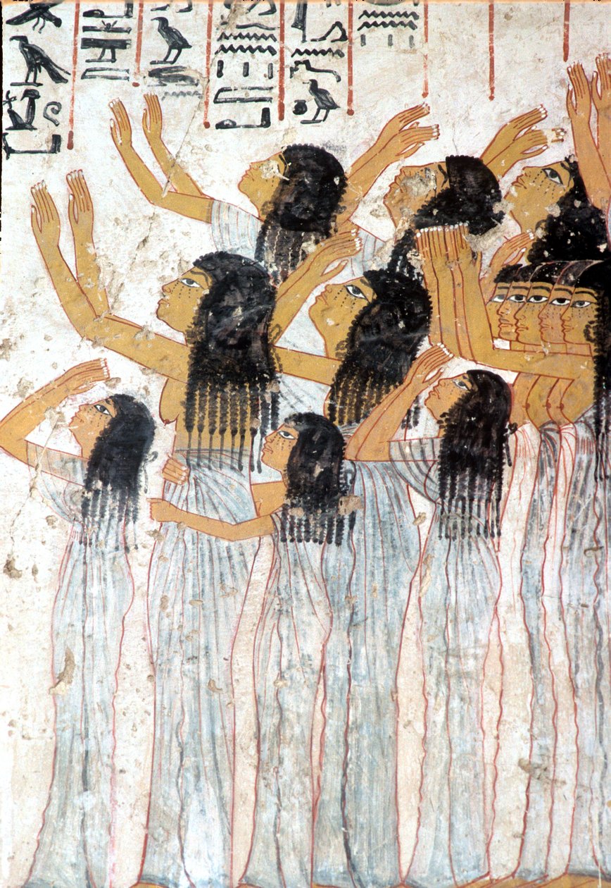 Forntida Egypten, Målning, Freskomålning, Klagande kvinnor i begravningsprocessionen, Ramoses grav, Thebe av Egyptian Egyptian