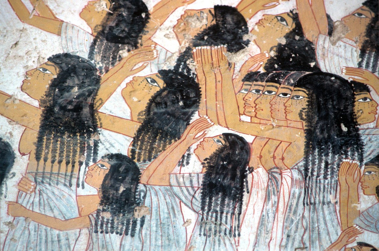 Forntida Egypten, Målning, Klagande kvinnor i begravningsprocession, Ramoses grav, De adligas dal, Thebe av Egyptian Egyptian