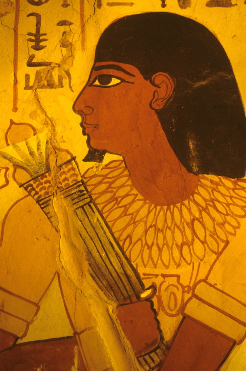 Forntida Egypten, Sennufers grav, väggmålning, muralmålning, fresk, Sennufer tar emot lotusknoppar, borgmästare i Thebe, övervakare under Amenophis II av Egyptian Egyptian