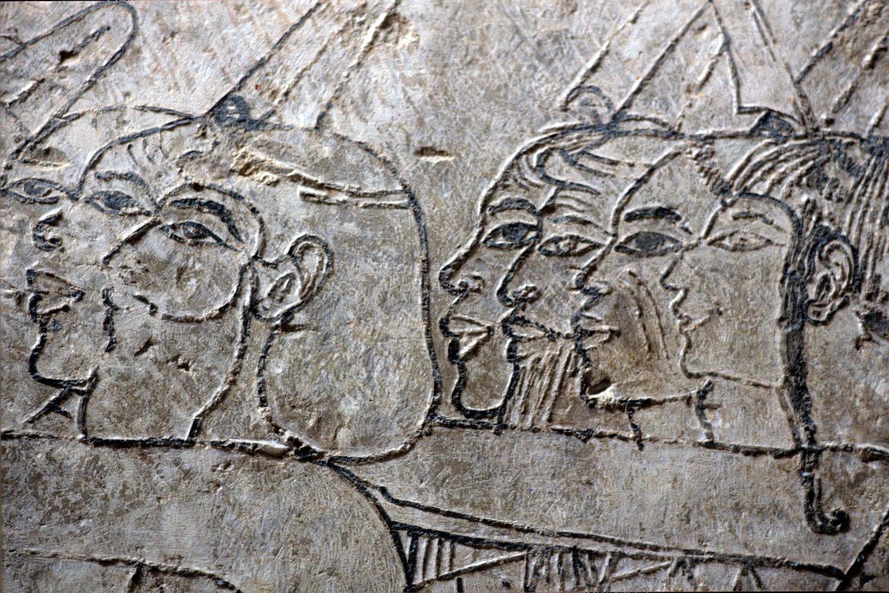 Forntida Egypten, Väggmålning, Asiatiska fångar, Amarna-stil, Ramoses grav, Adelsmännens dal, Thebe av Egyptian Egyptian