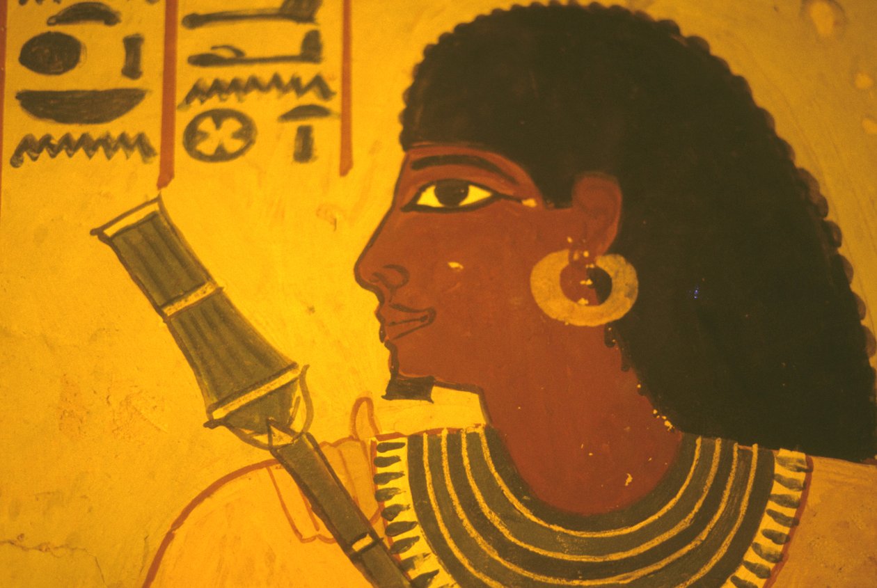 Forntida Egypten, Väggmålning/tapet/fresco, Sennufers grav, Thebe/Luxor, Sennufer håller spira, borgmästare i Thebe, övervakare under Amenophis II av Egyptian Egyptian