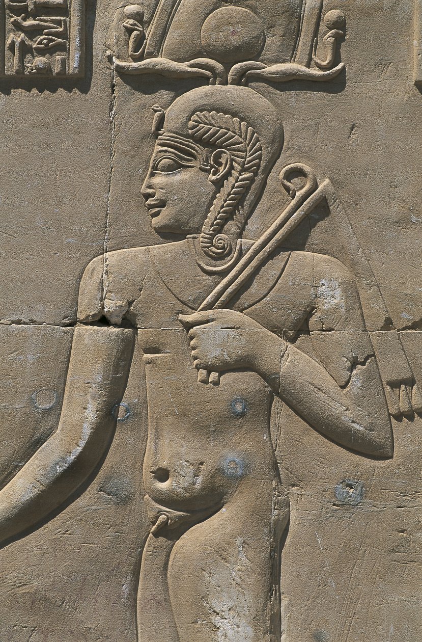 Egypten, Libyens öken, Al-Dakhilah (Dakhla) oas, Dayr al-Haggar, relief i egyptiskt tempel av Egyptian Egyptian