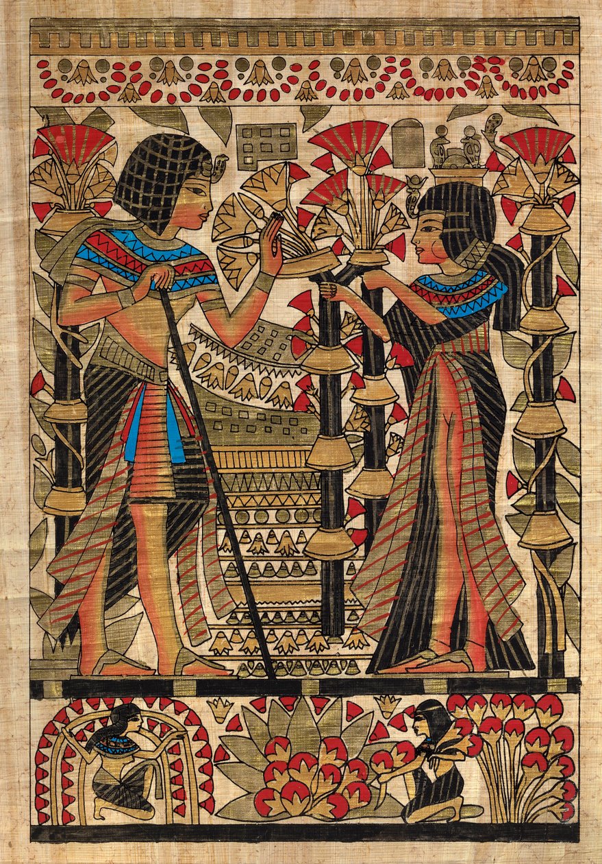 Egyptisk konst, egyptisk papyrus: Farao och hans fru, Coll, del av Egyptian Egyptian