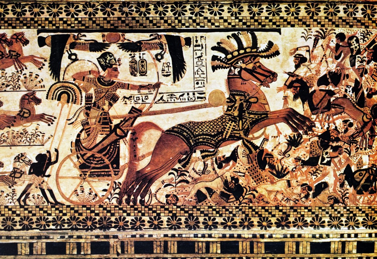 Egyptisk väggmålning från en grav föreställande en stridsscen av Egyptian Egyptian