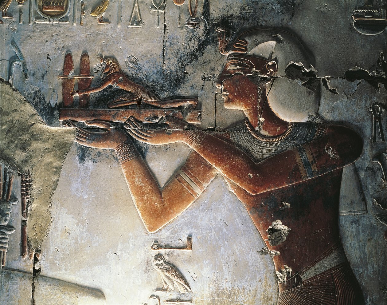 Målad relief av farao av Egyptian Egyptian