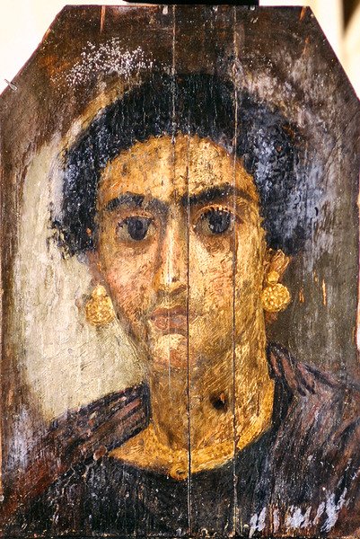 Porträtt av en kvinna, ca 100-300 (enkaustisk på panel) av Egyptian Egyptian
