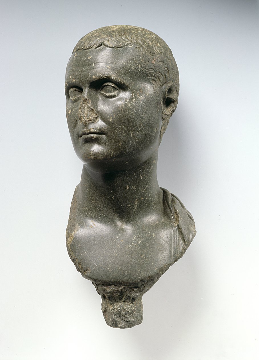 Byst av en romersk adelsman, som sägs vara Mark Anthony (c.82-30BC), möjligen från Alexandria, Egypten, 50 BC - AD 50 (skifer) av Egyptian Ptolemaic Period