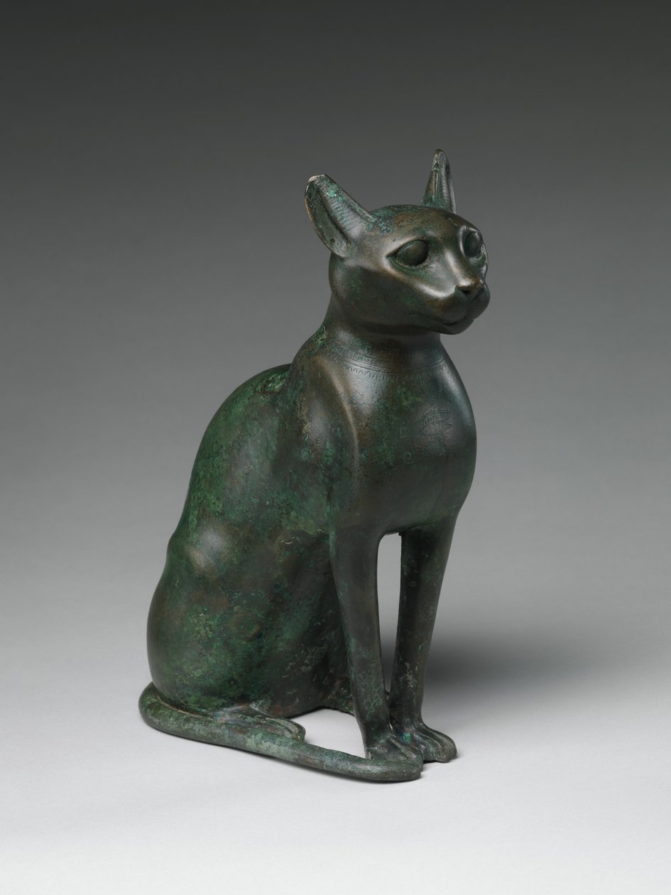 Kattstatyett avsedd att innehålla en mumifierad katt, 332-30 f.Kr. (blyad brons) av Egyptian Ptolemaic Period