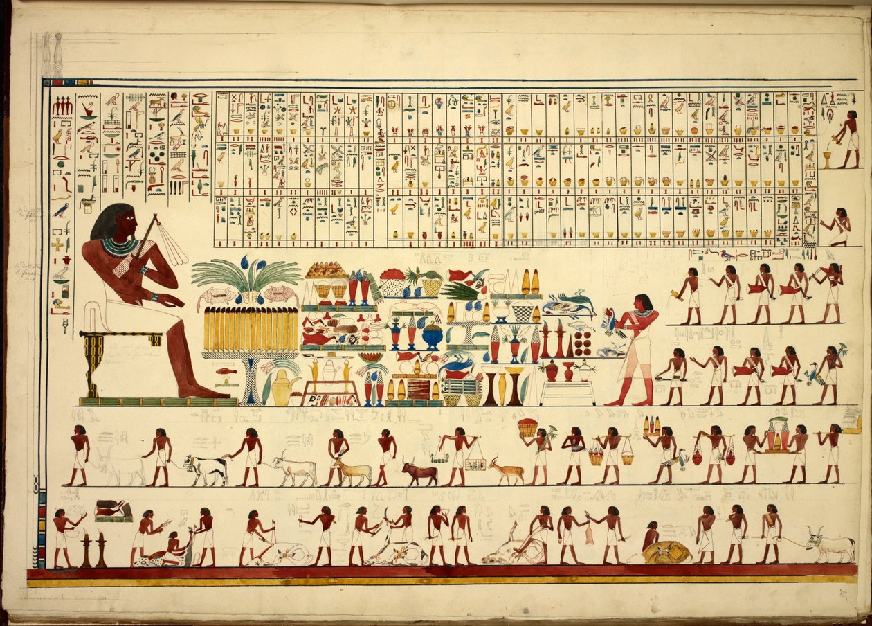 Egyptiska hieroglyfer, från åsikter, etc., från Sheikh-Hassan till Beni-Hassan, Atlas Folio (papper) av Egyptian School