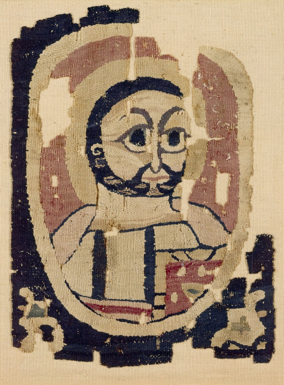 Fragment av ett huvud, koptiskt (textil) av Egyptian School