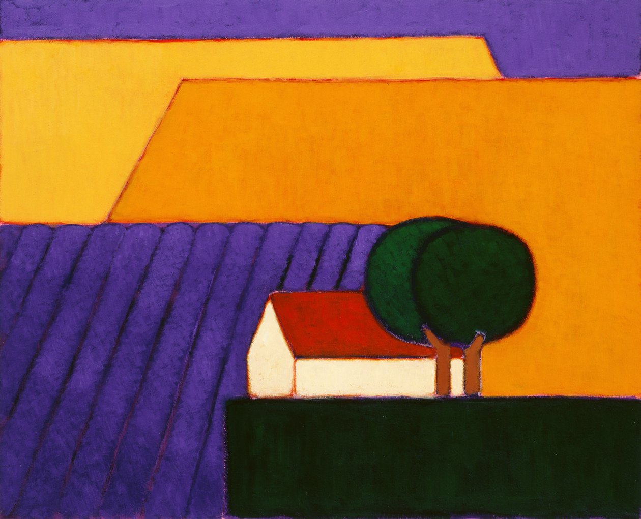 Lavender Field, Provence, 2004 (akryl på papper) av Eithne Contemporary Artist Donne