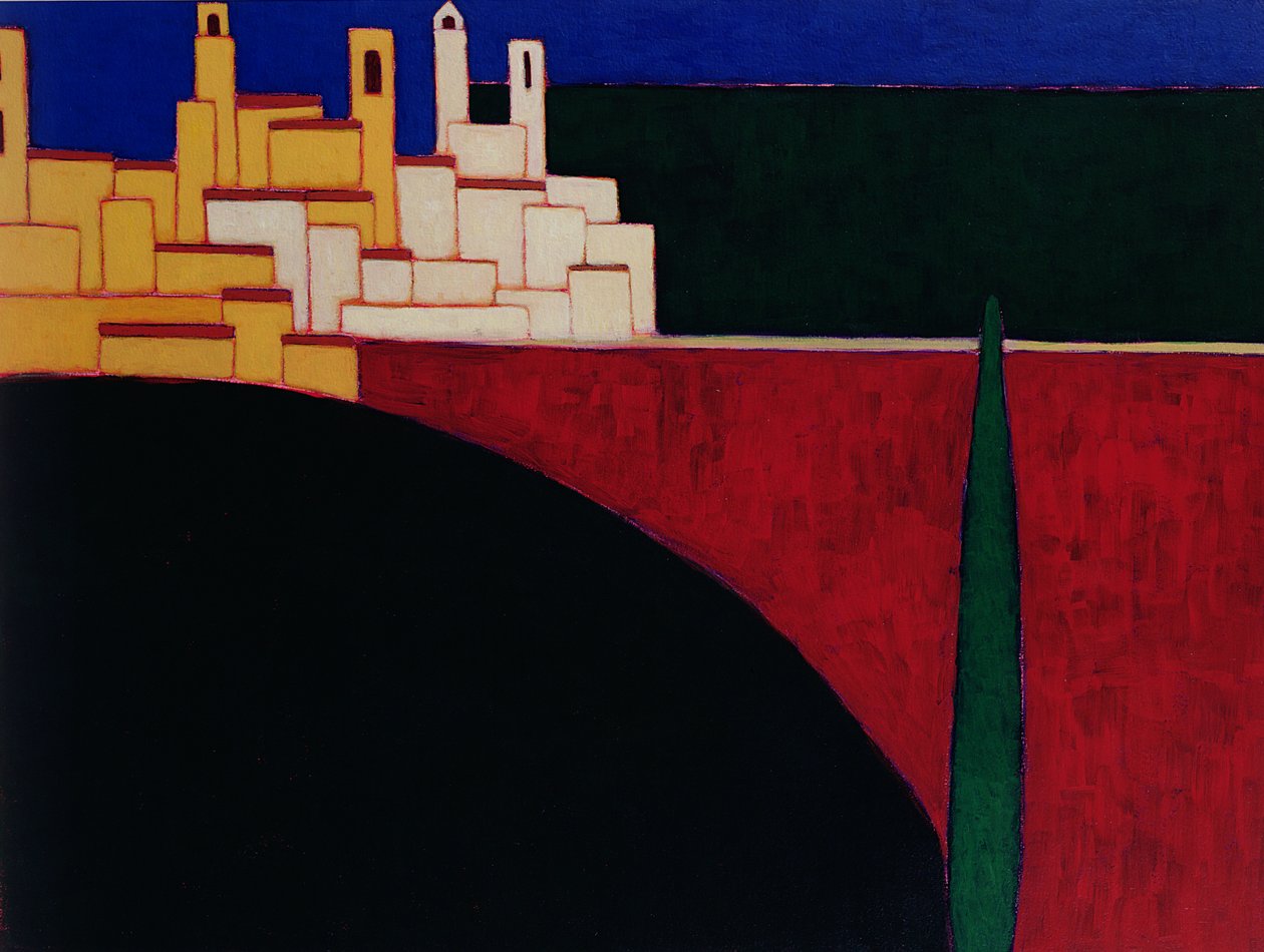 San Gimignano, 1999 (akryl på papper) av Eithne Contemporary Artist Donne