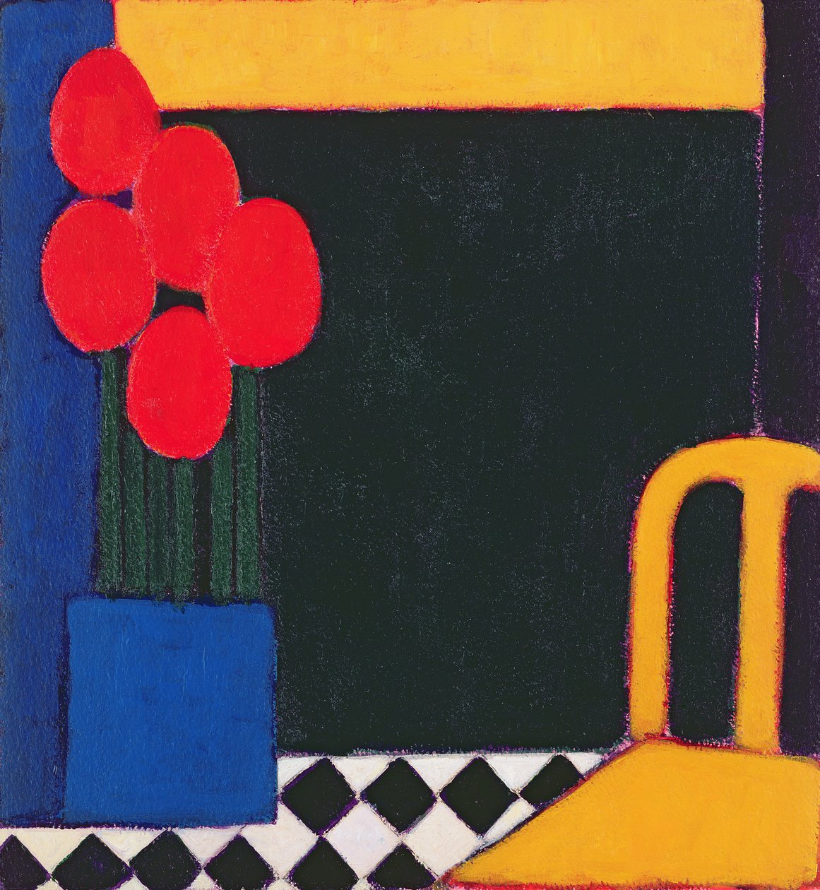 Tulpaner och gul stol, 2002 (akryl på papper) av Eithne Contemporary Artist Donne