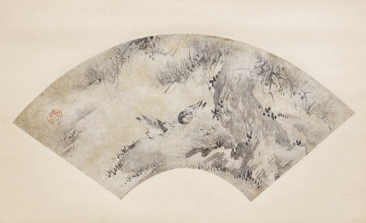 Fåglar och tall, ca 1570-1590 (bläck och guld på papper) av Eitoku Kano