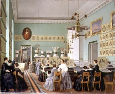 Interiör av kvinnoavdelningen vid ritskolan i St. Petersburg av Ekaterina Nikolaevna Khilova