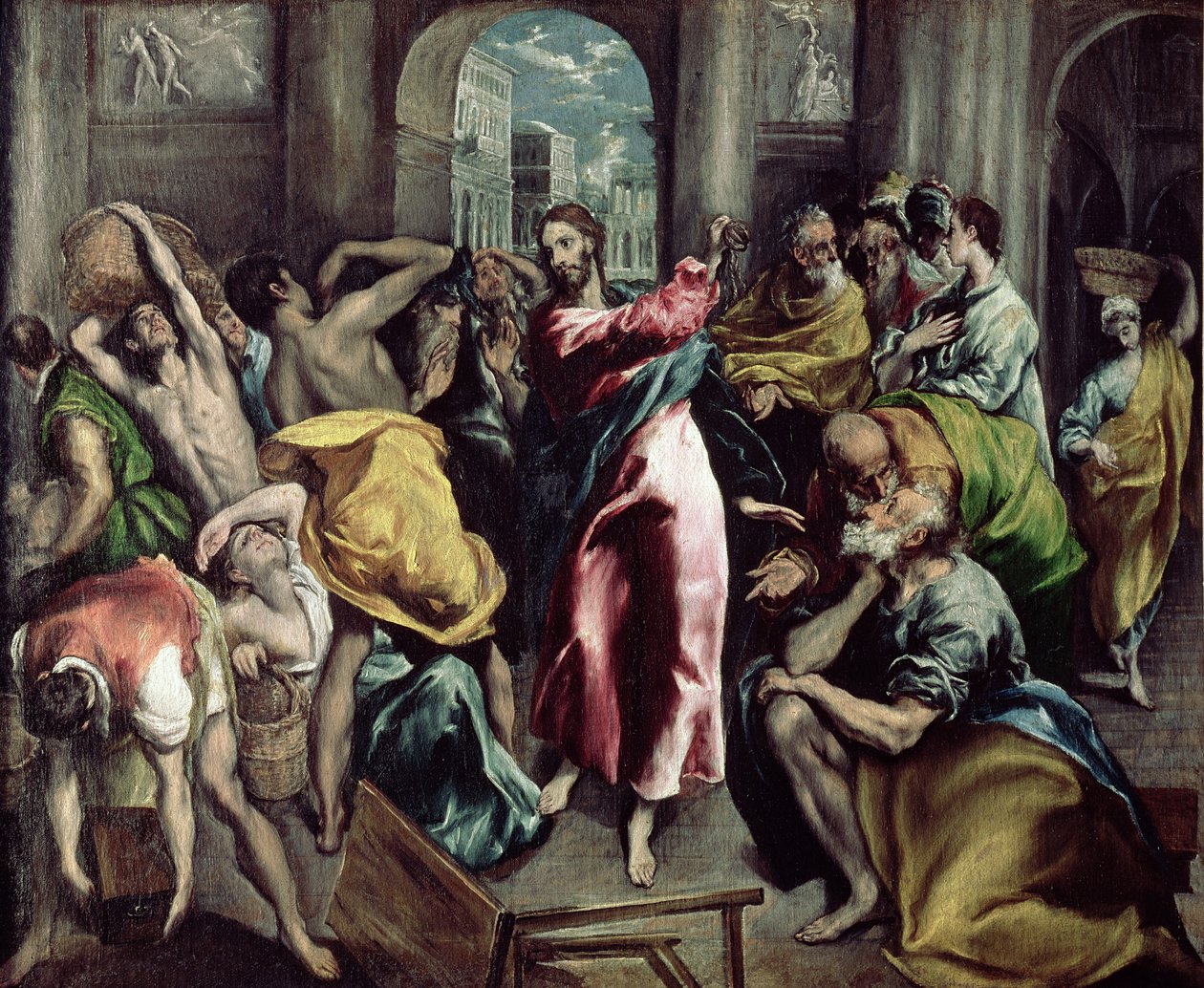 Kristus driver handlarna från templet, ca 1600 (för detaljer se 26048) av El Greco