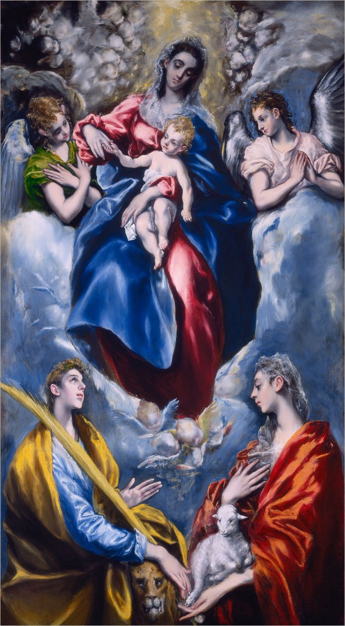 Madonna och barn med Saint Martina och Saint Agnes, 1597-1599 av El Greco