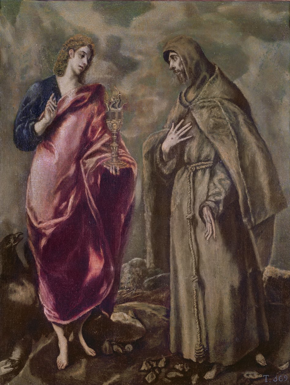 Den helige Johannes evangelisten och den helige Franciskus av Assisi, ca 1608 av El Greco