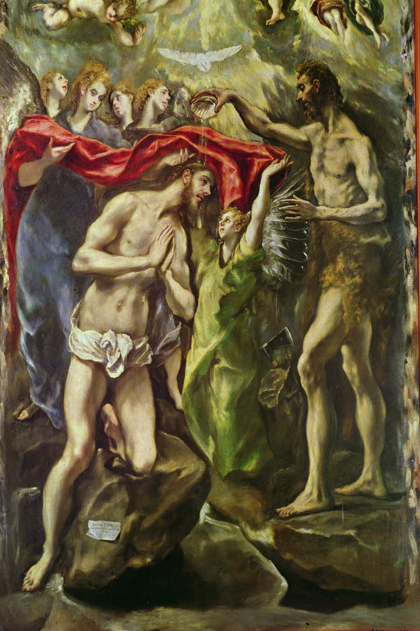 The Baptism of Christ (detalj av Kristus och Johannes Döparen), 1596-1600 av El Greco
