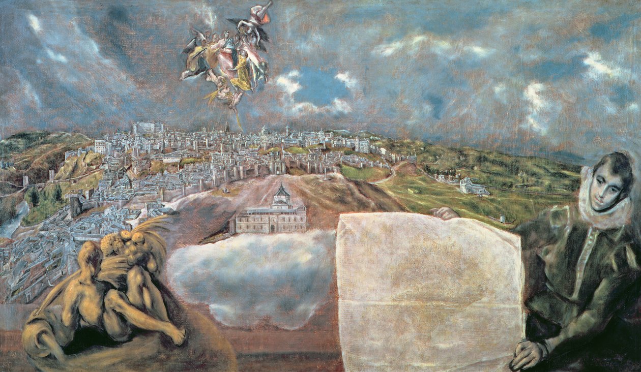 Visa och karta över staden Toledo av El Greco