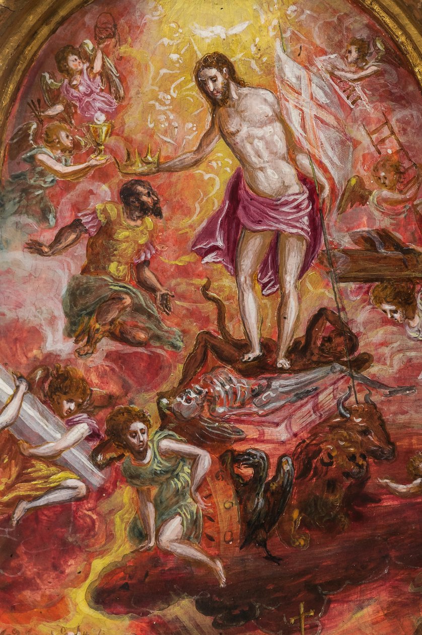 Bärbart altare: central panel som visar en allegori över den kristna riddaren, detalj av 2384586 (tempera grassa på panel) av El Greco