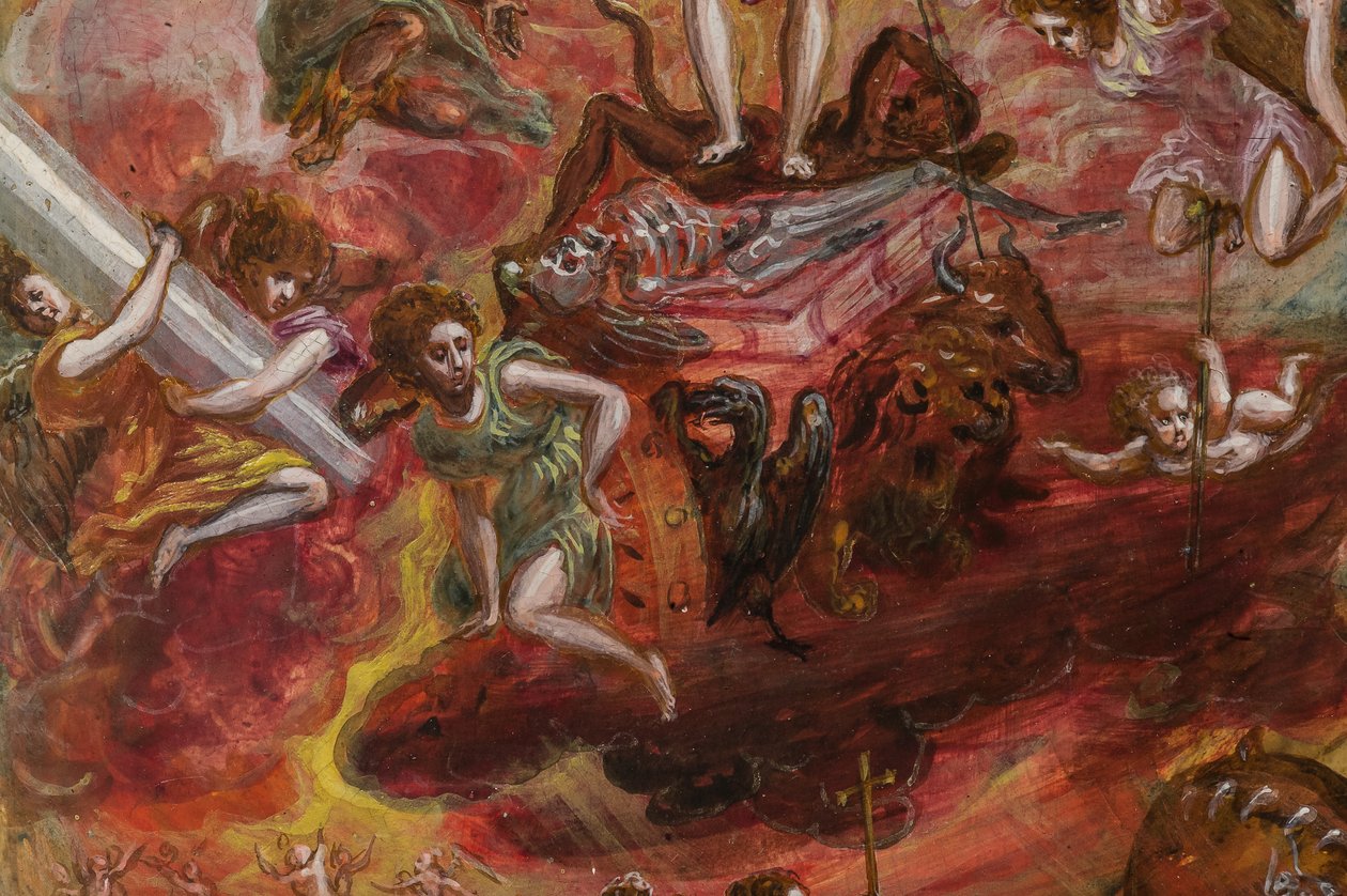 Bärbart altare: central panel som visar en allegori över den kristna riddaren, detalj av 2384586 (tempera grassa på panel) av El Greco