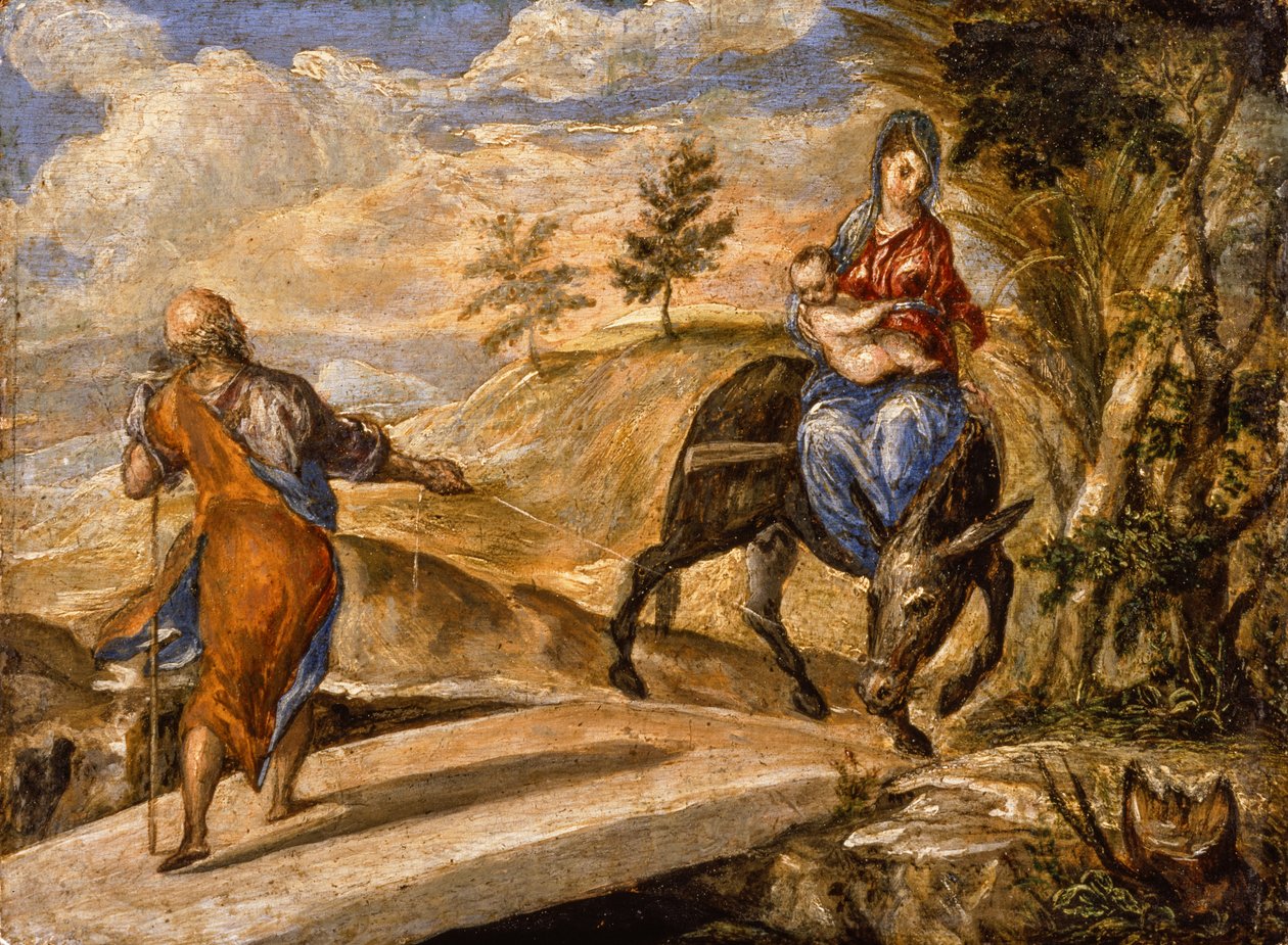 Flygningen till Egypten (olja på panel) av El Greco
