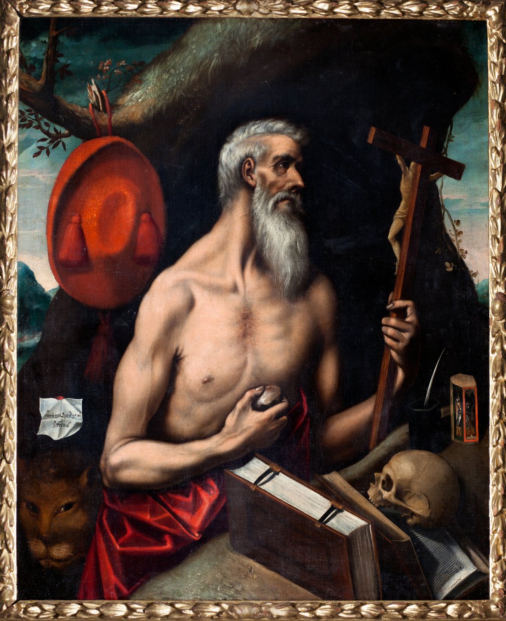 Sockenmuseum. Målning. Saint Jeronimo (San Jerónimo). Olja på duk. Tillskriven El Greco-skolan, av El (1541 1614) (follower of) Greco