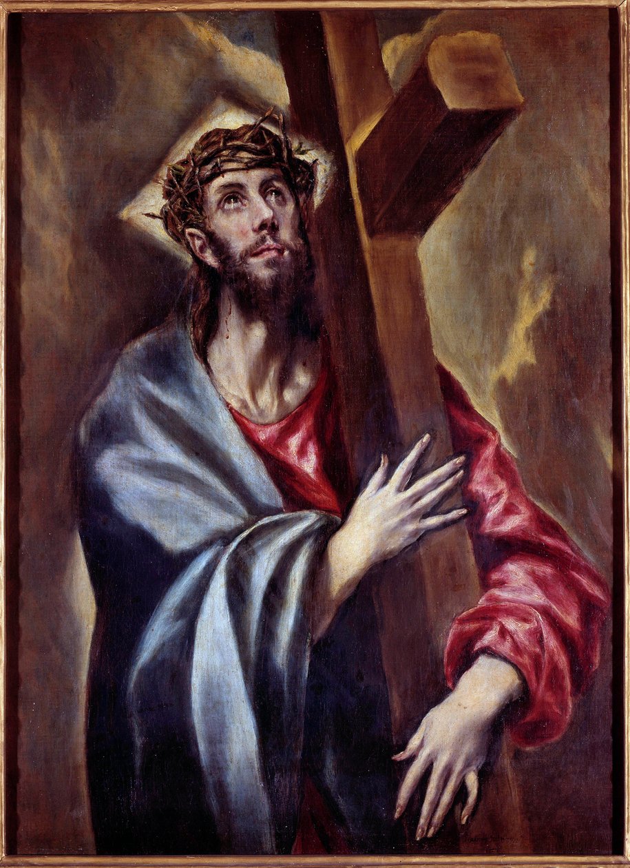 Kristus som bär korset Målning av Domenikos Theotokopoulos dit El Greco (1541-1614) 1605 Sön. 1,08x0,78 m Madrid, Pradomuseet - Kristus bär korset. Målning av Domenikos Theotokopoulos känd som El Greco (1541-1614) 1605. 1,08 x 0,78 m. Prado Mus av El Greco