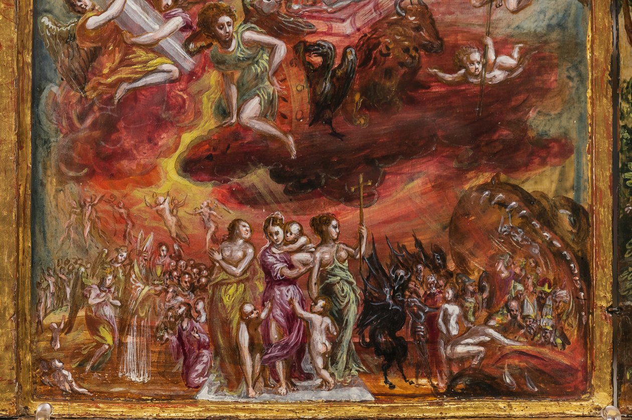 Bärbart altare: central panel som visar en allegori över den kristna riddaren, detalj av 2384586 (tempera grassa på panel) av El Greco