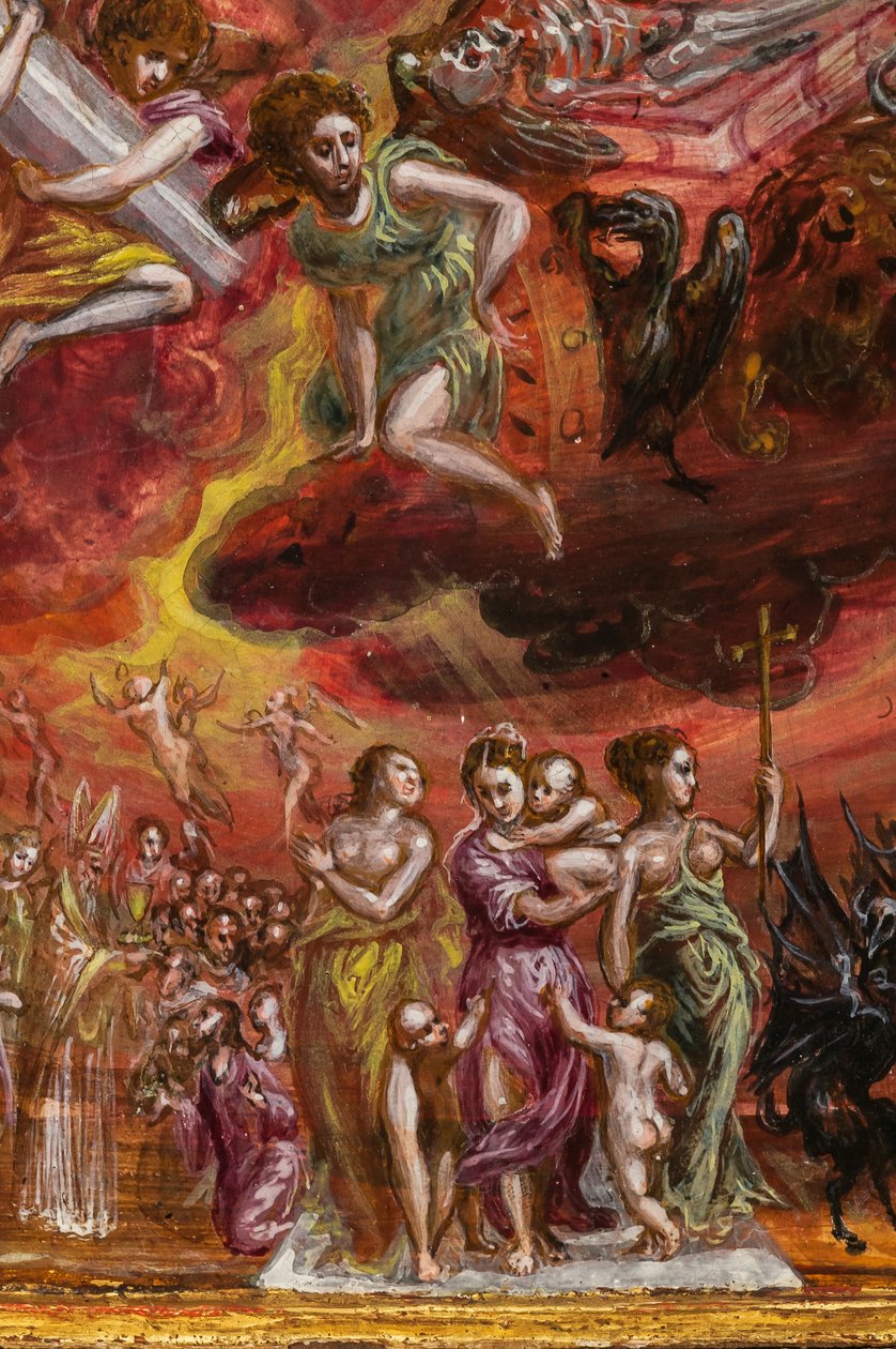 Bärbart altare: central panel som visar en allegori över den kristna riddaren, detalj av 2384586 (tempera grassa på panel) av El Greco