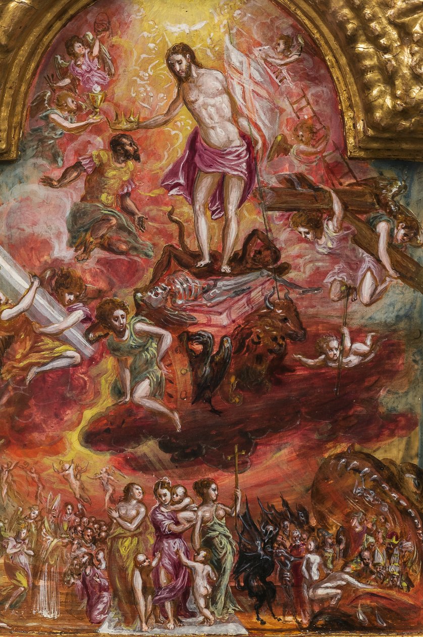 Bärbart altare: central panel som visar en allegori över den kristna riddaren, detalj av 2384586 (tempera grassa på panel) av El Greco