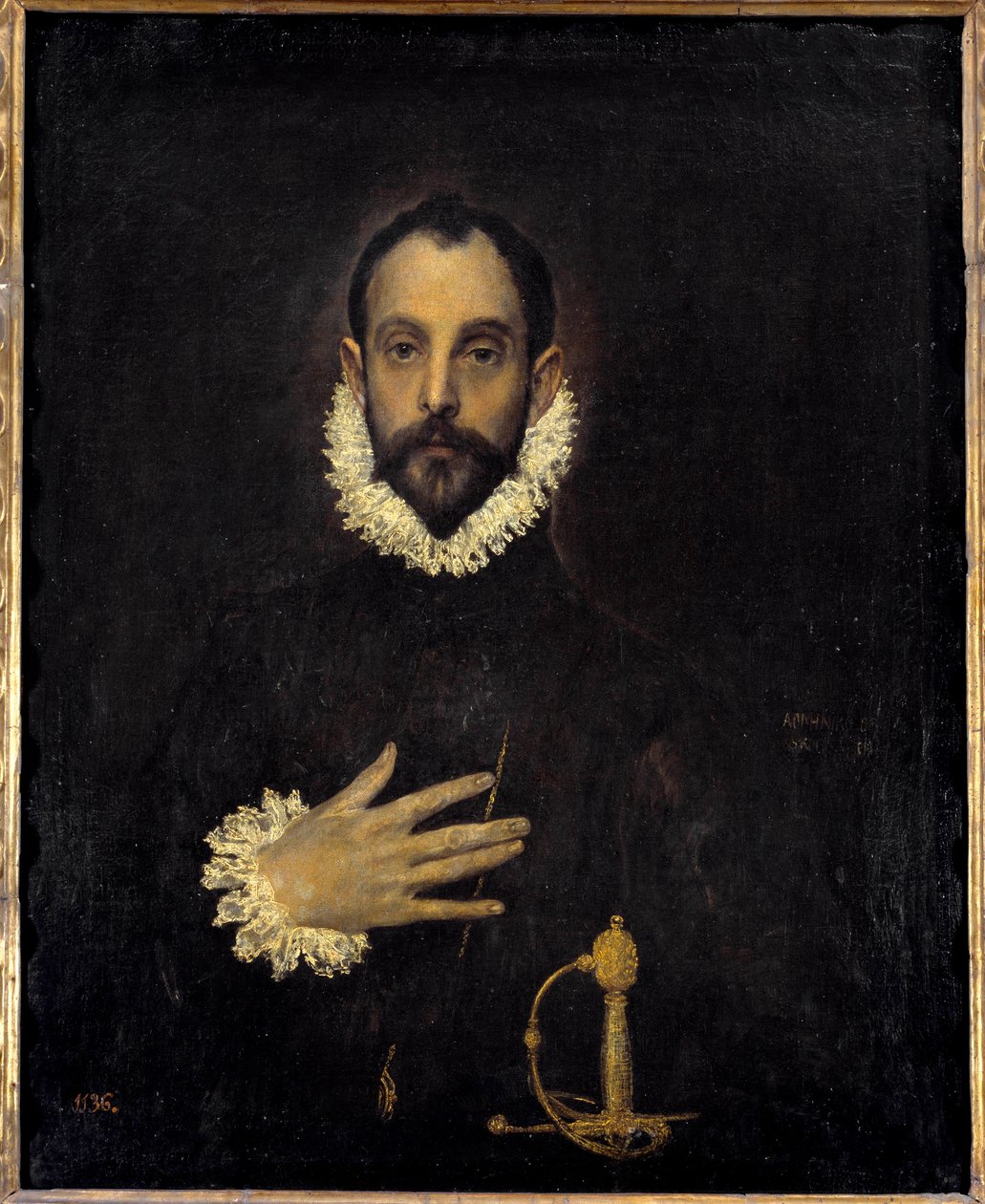 Porträtt av en gentleman med en hand på bröstet Målning av Domenikos Theotokopoulos dit El Greco (1540-1614). 1577 Sön. 0,81 x 0,66 m Madrid Musee du Prado av El Greco