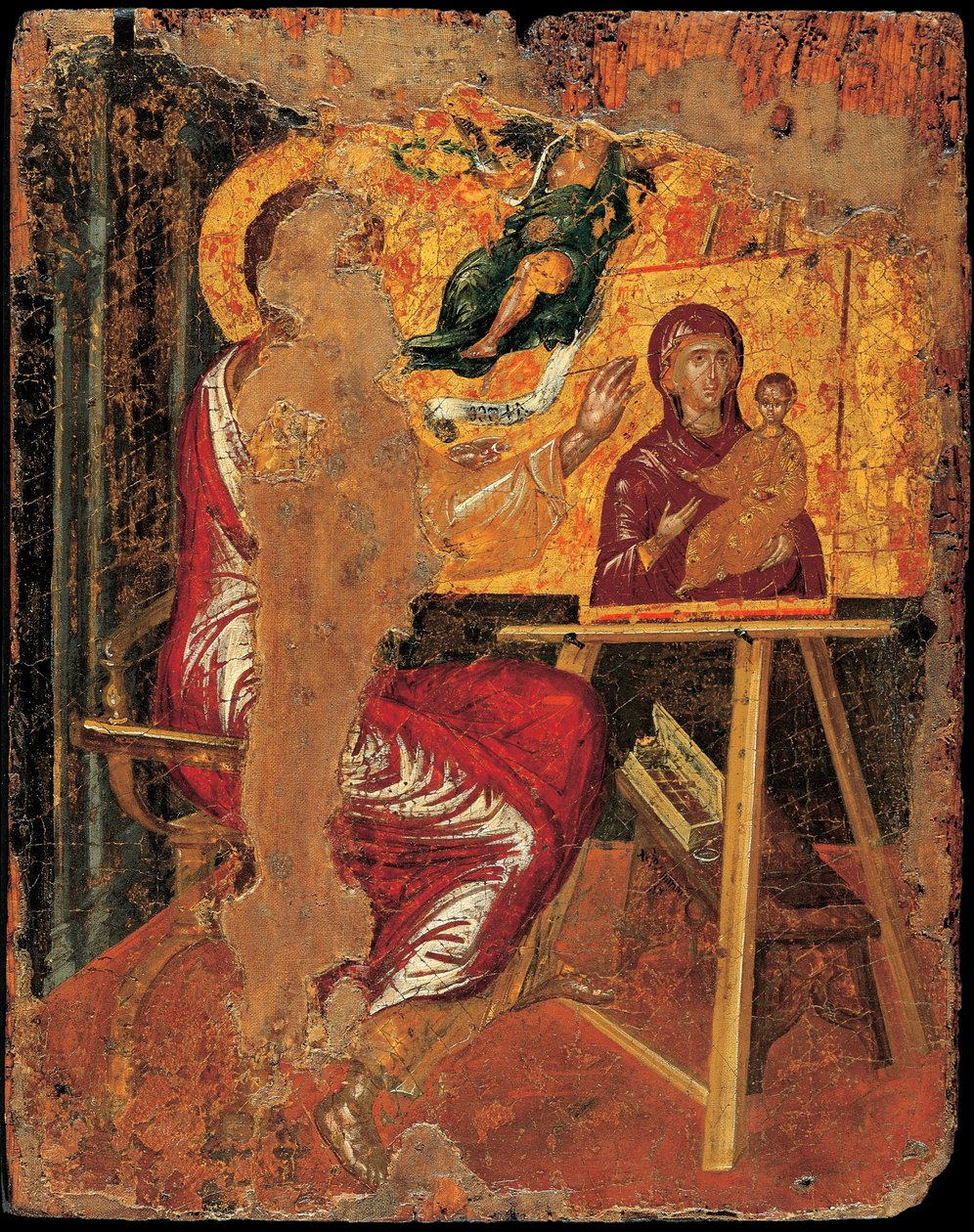 Saint Luc - Saint Luke Drawing the Virgin - El Greco, Dominico (1541-1614) - 1560-talet - Tempera på panel - 41,6x33 - Benaki Museum, Aten av El Greco