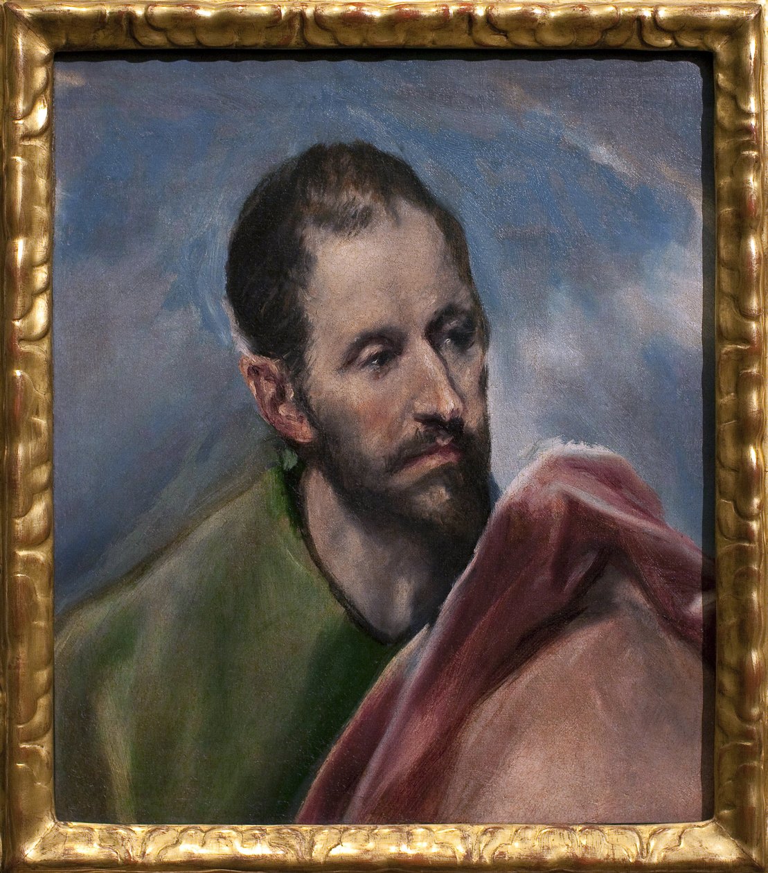 Studera för en mans huvud. Sankt Jakob den mindre (James av Alphee, Jesu apostel). Målning av Domenikos Theokopoulos dit El Greco (1541-1614), olja på duk, cirka 1580-1585. spansk konst av El Greco