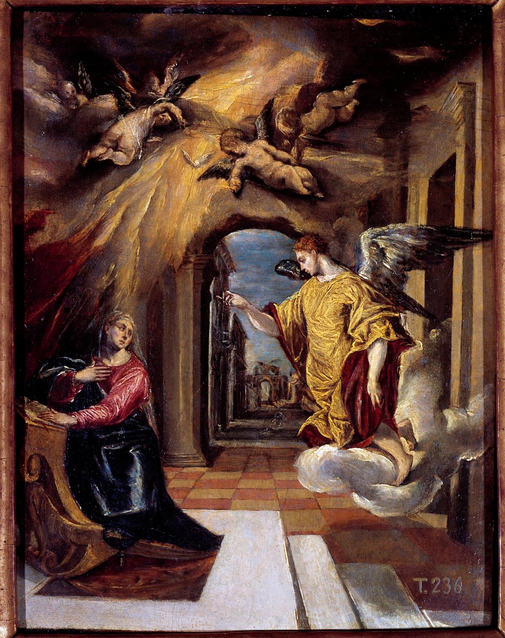 Bebådelsemålningen av Domenikos Theotokopoulos Dit El Greco (1540-1614) av El Greco