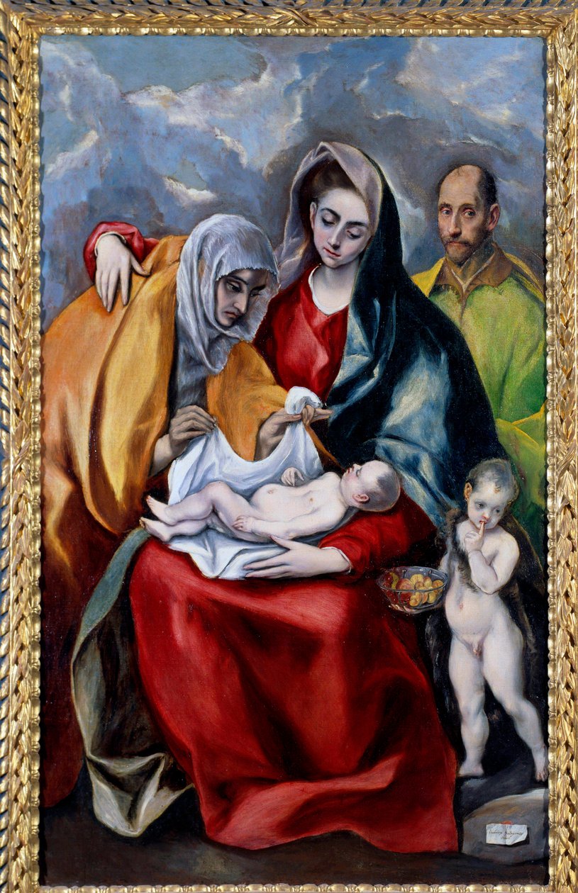 Den heliga familjen med St. Anne, St. Joseph och St. John the Baptist Barnmålning av Domenikos Theotokopoulos dit El Greco (1541-1614) 1600-talet sön. 1,07x0,69 m Madrid, Pradomuseet av El Greco