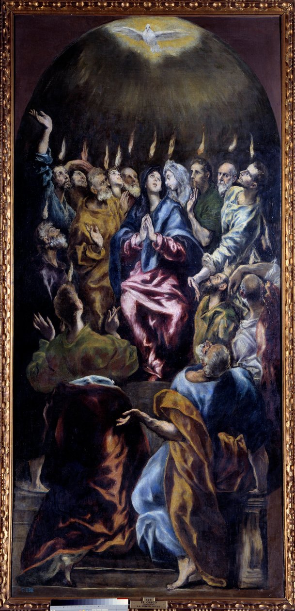 Pingstmålningen av Domenikos Theotokopoulos dit El Greco (1541-1614) 1600-talssön. 2,75x1,27 m Madrid, Pradomuseet - Pingst. Målning av Domenikos Theotokopoulos känd som El Greco (1541-1614) av El Greco