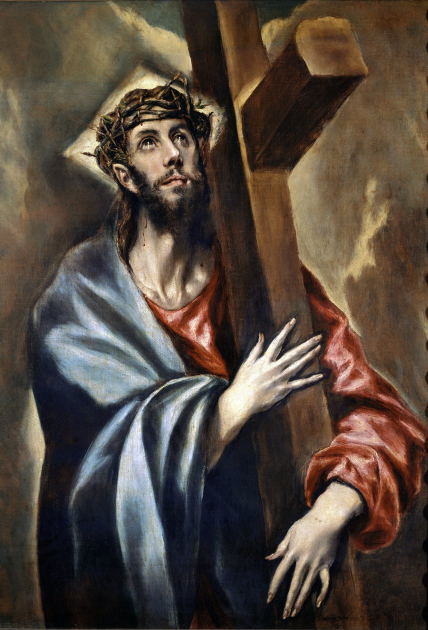 Vägen till Golgata, detalj av Kristus som bär korset (olja på duk av El Greco