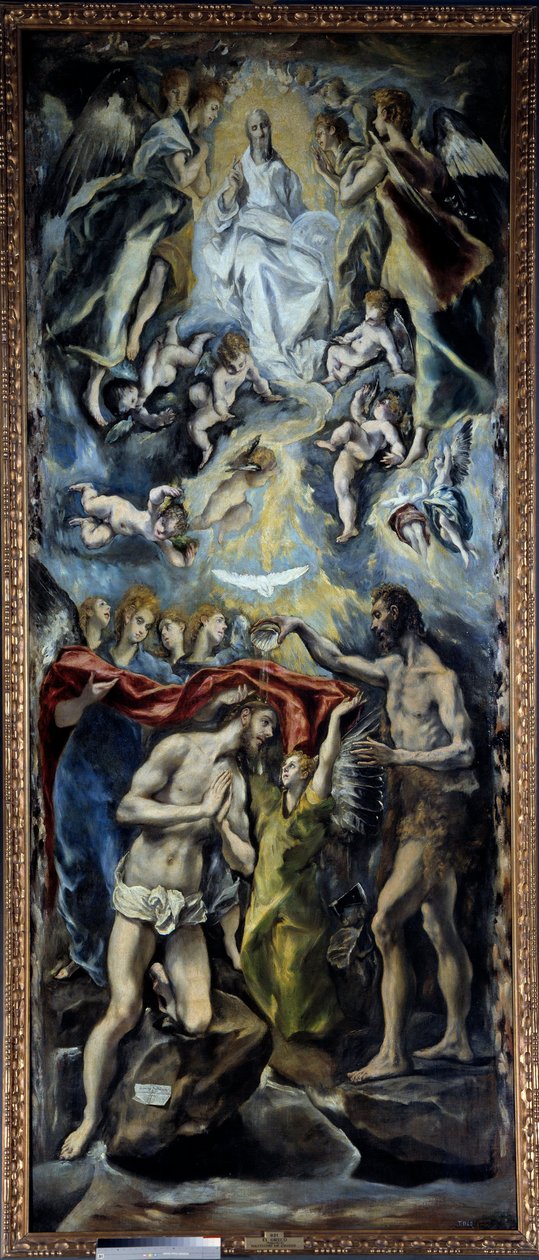 Kristi dop Målning av Domenikos Theotokopoulos dit El Greco (1541-1614) 1596 Sön. 3,5x1,44 m Madrid, Pradomuseet av El Greco