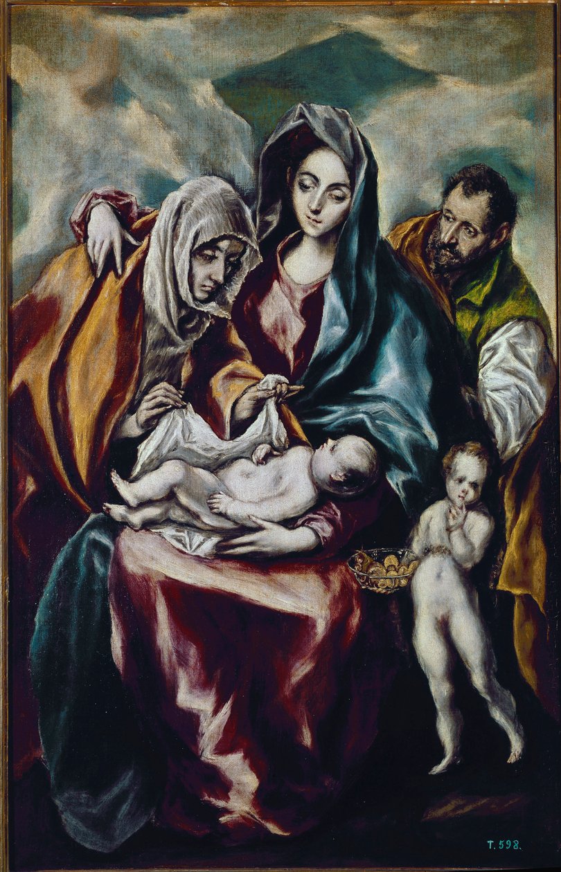 Jungfru och barn (den heliga familjen med Johannes Döparen och Sankt Anna) (olja på duk av El Greco