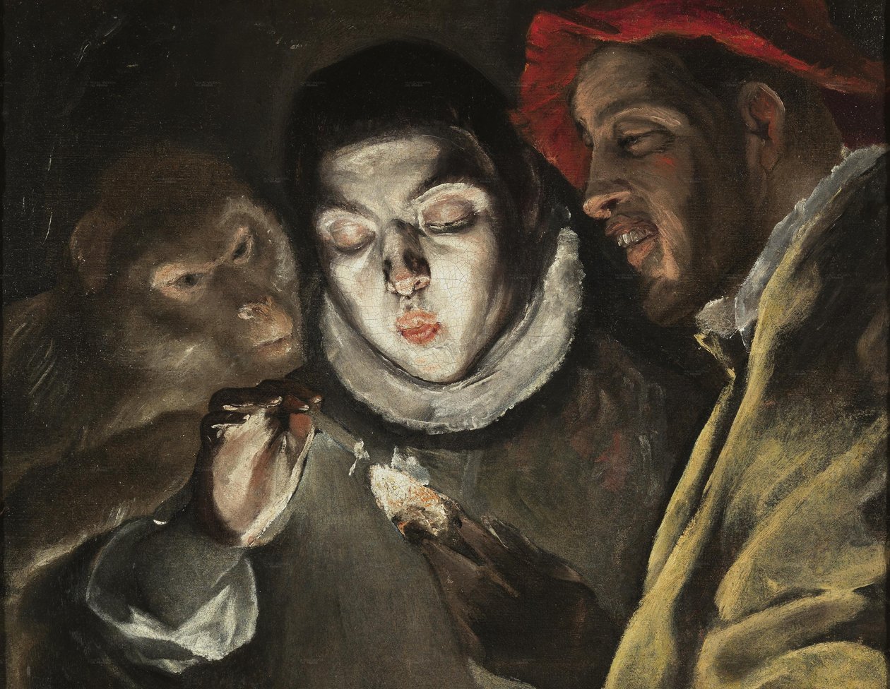 En allegori med en pojke som tänder ett ljus i sällskap med en apa och en narr (Fábula) av El Greco