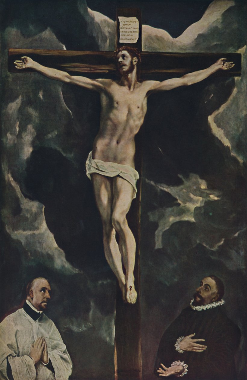 Kristus på korset, med två givare, Kristus på korset älskad av givare, c1590, 1938 av El Greco