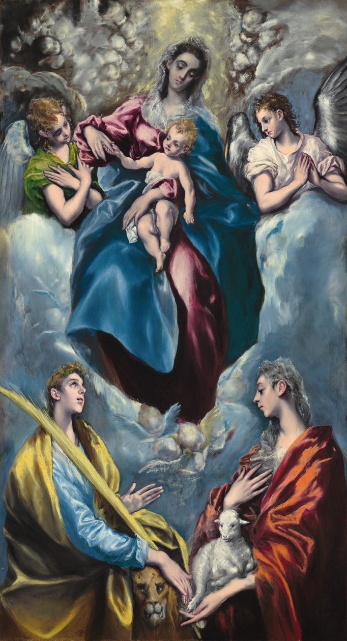Madonna och barn med Saint Martina och Saint Agnes av El Greco