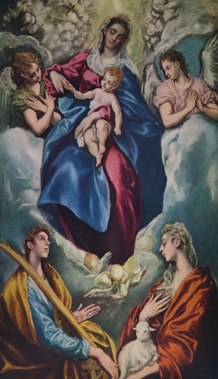 Madonna och barn med Saint Martina och Saint Agnes, 1597-1599 av El Greco