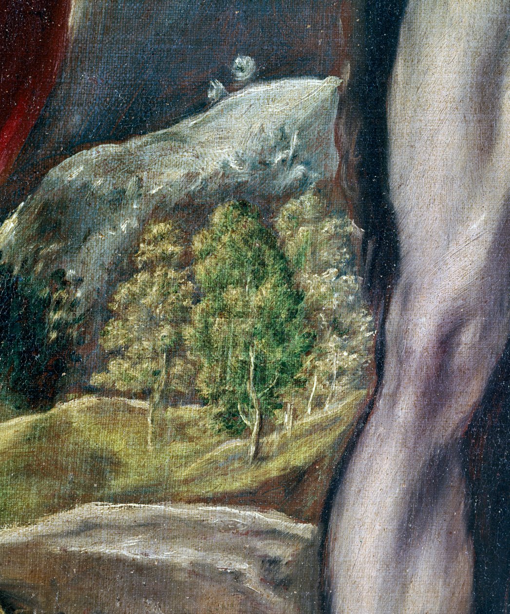 SS. Johannes evangelisten och Johannes döparen, detalj av landskapet, 1605-10 olja på duk av El Greco