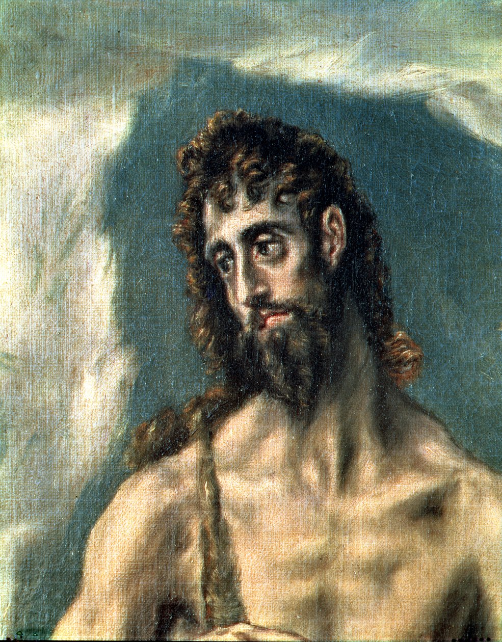 SS. Johannes evangelisten och Johannes döparen, detalj av döparen, 1605-10 olja på duk detalj av 86552 av El Greco