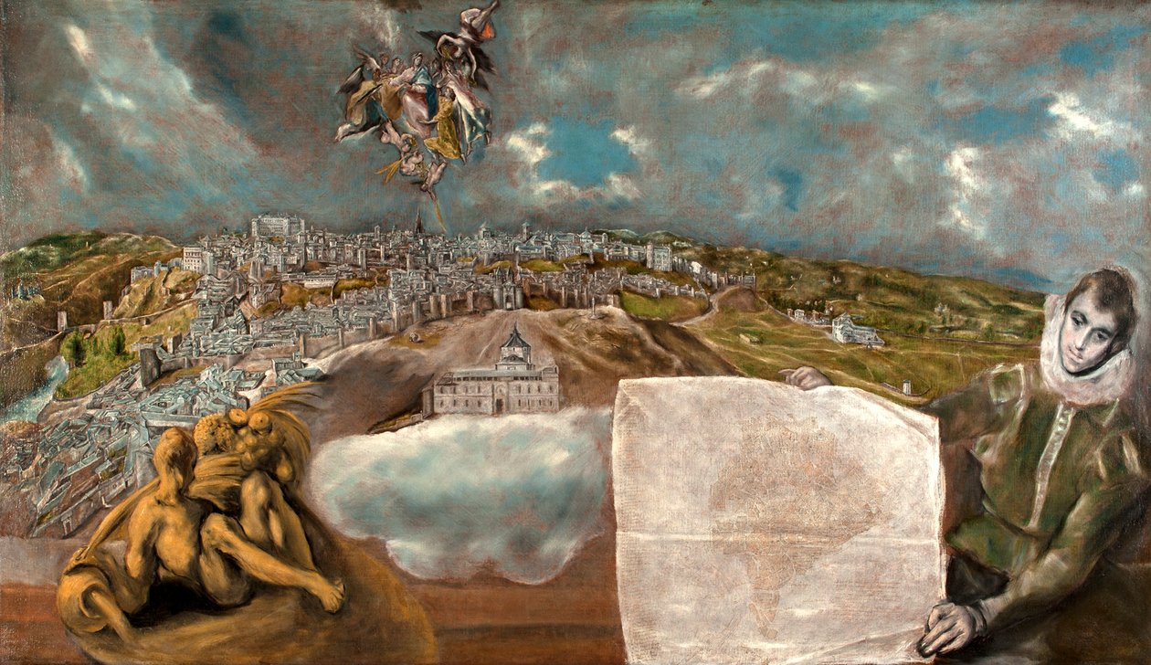 spanska:  Vista y plano de Toledo Utsikt och plan över Toledo av El Greco