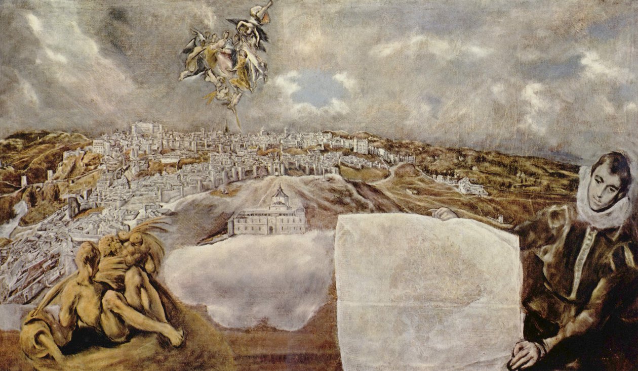 spanska:  Vista y plano de Toledo Utsikt och plan över Toledo av El Greco